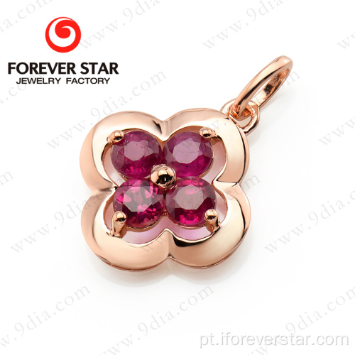 Gold Jewelry Quatrefoil Forma Ruby 18k Pingente